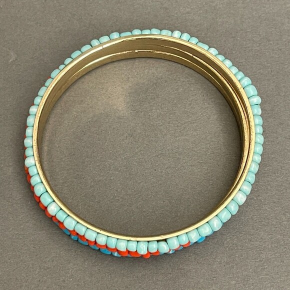 Blue Orange Beaded Beads Gold-tone Fashion Bangle Bracelets Lot of 3 NWOT - Picture 7 of 8